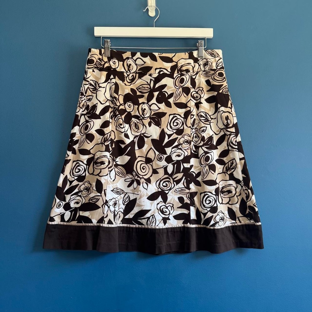Y2K Floral Midi Skirt Women's Size 14 Brown Tan Flower A-line Retro 2000s Twee